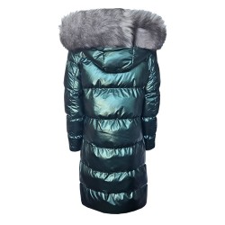 Дълго яке с естествен пух City Angels Jeans, Тъмно зелен лак, 6862 Дълго яке с естествен пух City Angels Jeans, Тъмно зелен лак, 6862